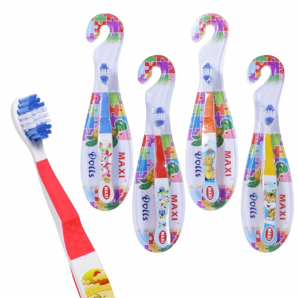 MAXI Dolls Junior kids toothbrushes with colourful character handles