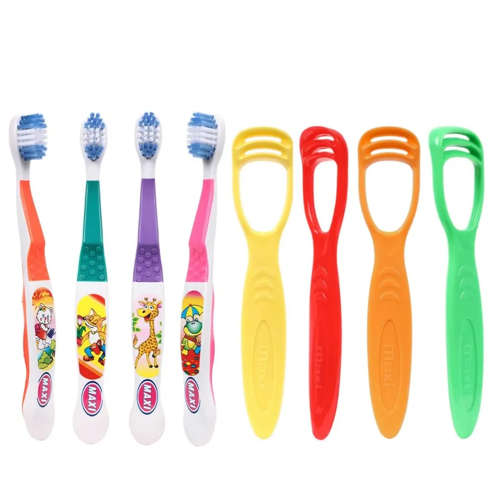 MAXI Dolls Junior kids toothbrushes with four tongue cleaners