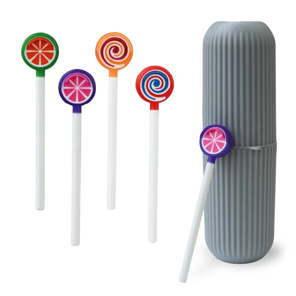 MAXI Lollipop kids tongue cleaners with a grey travel case