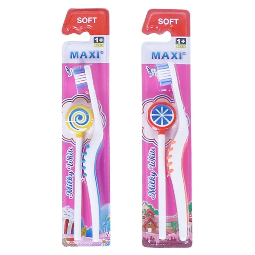 MAXI Milky White baby toothbrush and tongue cleaner in retail packs