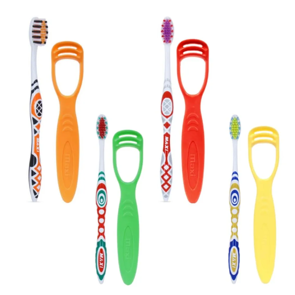 MAXI Style toothbrushes paired with tongue cleaners