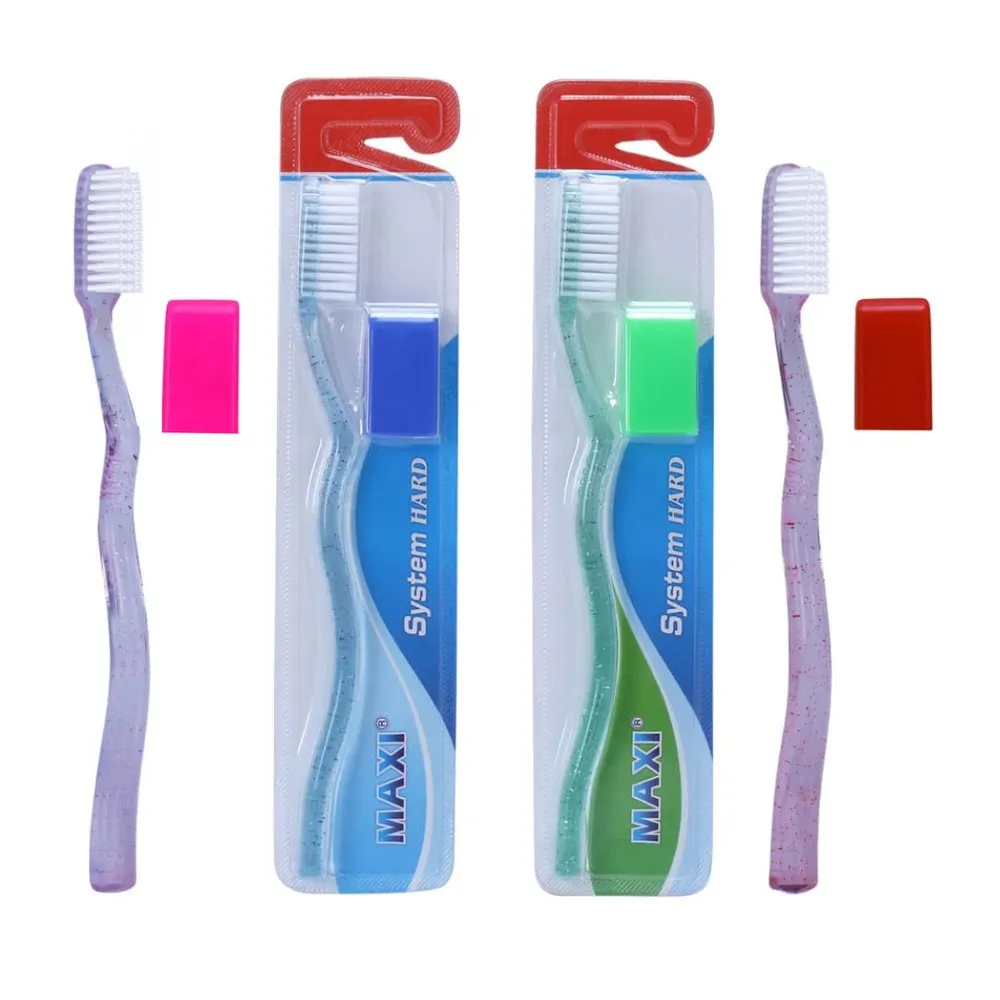 MAXI System hard toothbrushes with protective caps