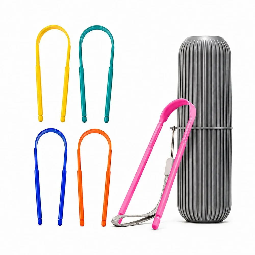 MAXI tongue cleaners with a grey travel case