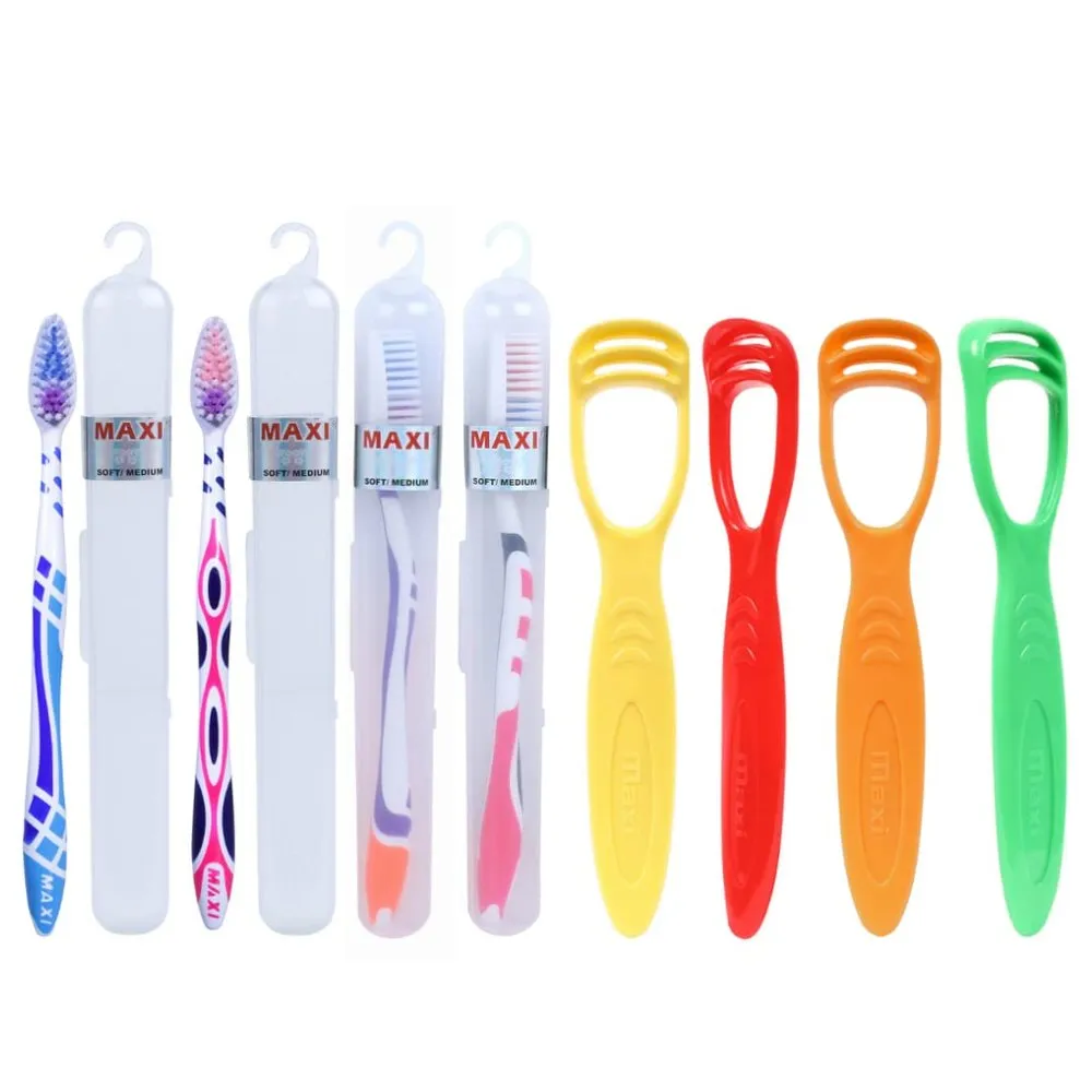 MAXI For You travel toothbrushes with four tongue cleaners