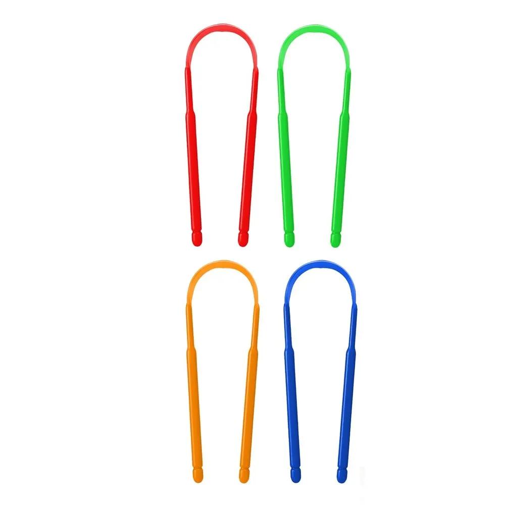 Four MAXI U-shaped tongue cleaners in red, green, orange and blue