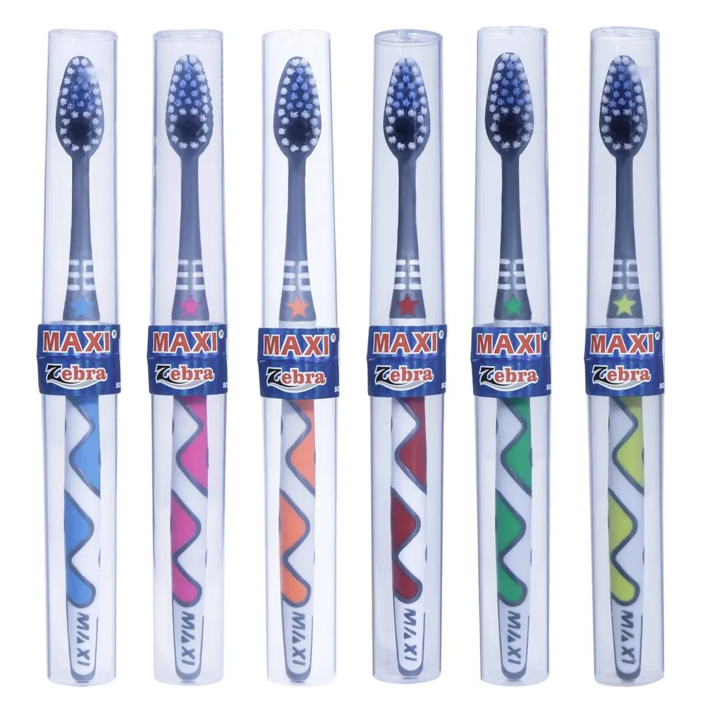 MAXI Zebra soft toothbrushes in anti-bacterial travel containers